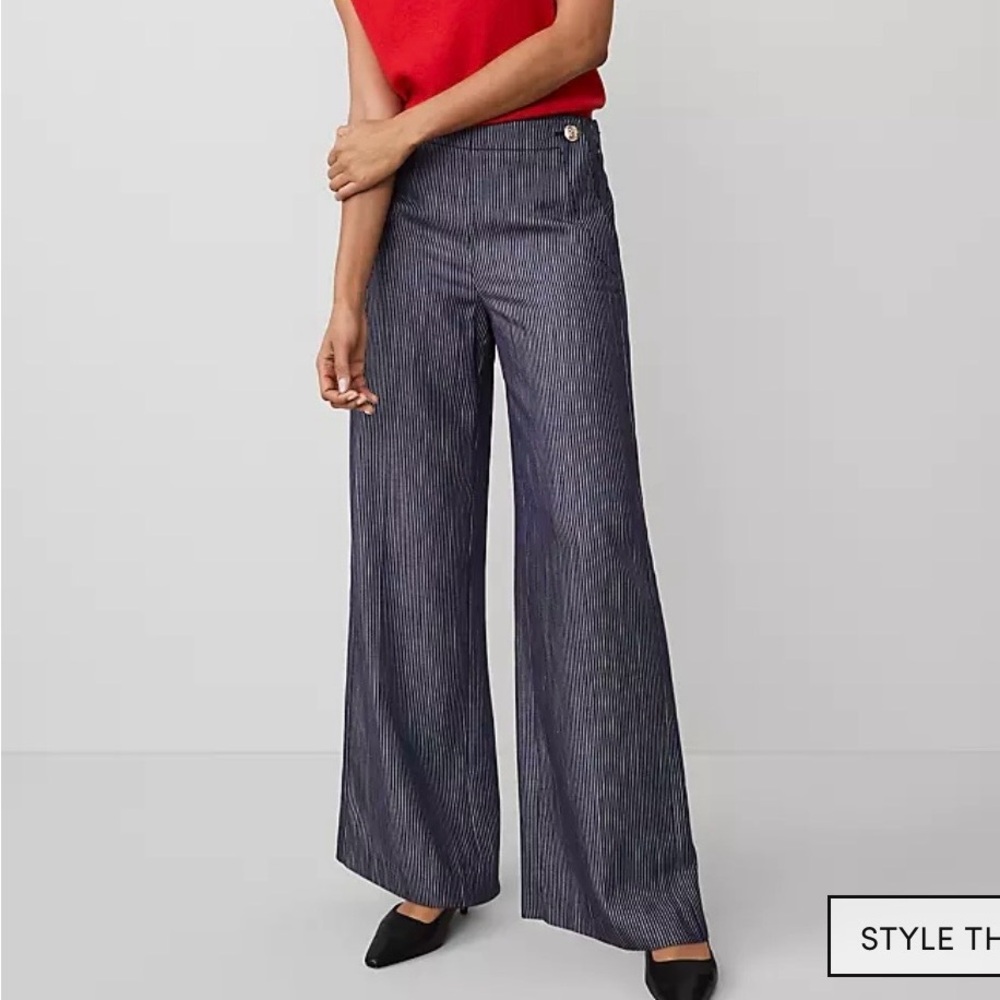 NWT Ann Taylor Navy Striped Wide-Leg Pants